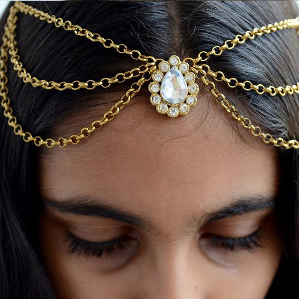 Water Droplets Hair Chain Insert Comb For Women With Rhinestones In Silver, Perfect For Wedding Season