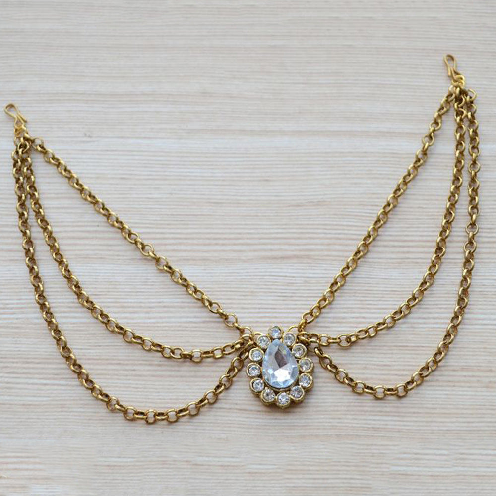 Water Droplets Hair Chain Insert Comb For Women With Rhinestones In Silver, Perfect For Wedding Season