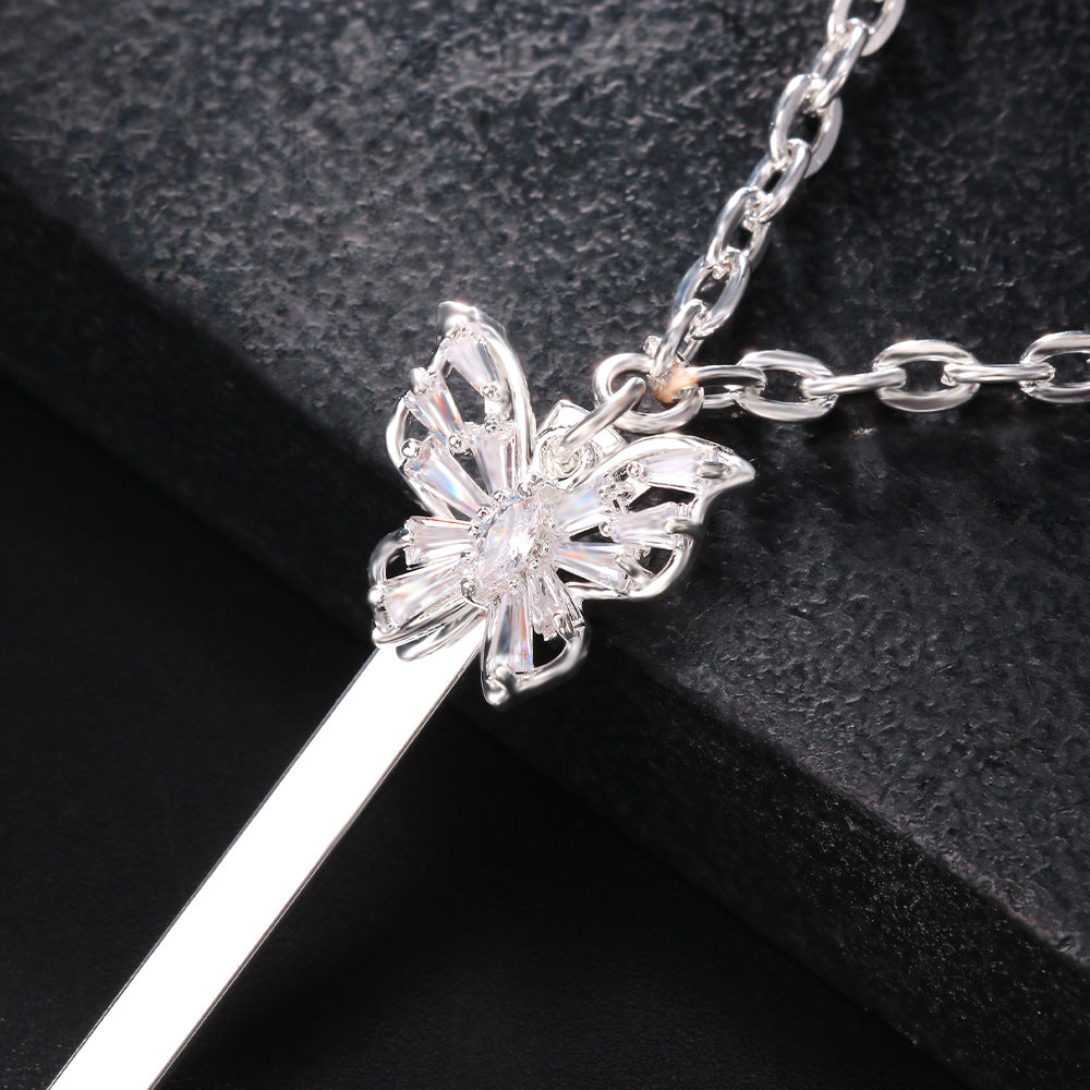Women's Silver Alloy Body Chain With White Crystal Inlay Featuring Butterfly Pattern And Electroplated Finish