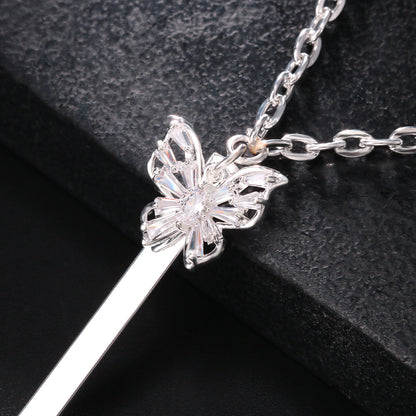 Women's Silver Alloy Body Chain With White Crystal Inlay Featuring Butterfly Pattern And Electroplated Finish