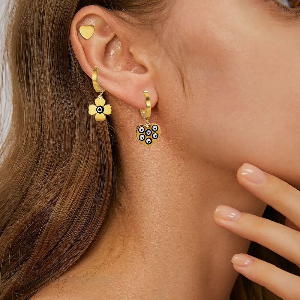 Sweet Heart Shape Earrings In Gold With Electroplated Finish, 304 Stainless Steel Posts For Women