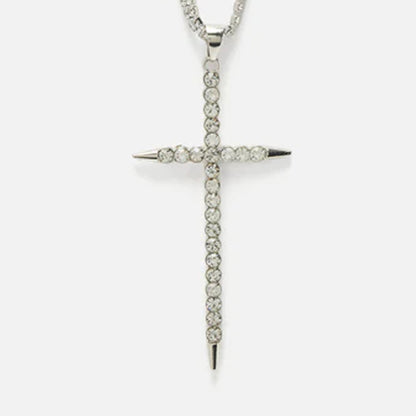Exaggerated Silver Cross Necklace For Women With Alloy Pendant Featuring Crystal Inlay