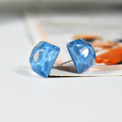 Simple Style Irregular Blue Stud Earrings For Unisex Featuring Alloy Material And Resin Ear Pins With Artificial Gemstones