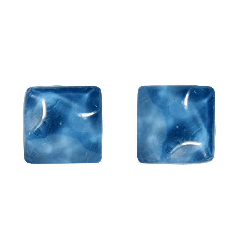 Simple Style Irregular Blue Stud Earrings For Unisex Featuring Alloy Material And Resin Ear Pins With Artificial Gemstones