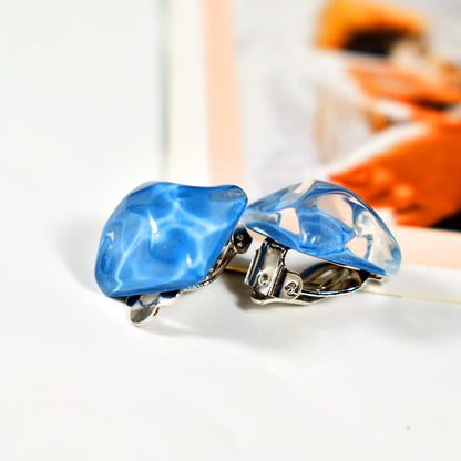 Simple Style Irregular Blue Stud Earrings For Unisex Featuring Alloy Material And Resin Ear Pins With Artificial Gemstones