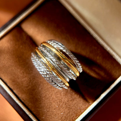 Hip-Hop Stripe Ring With Bezel Setting, Brass Material Featuring Real Gold Water Plating And Zircon Inlay