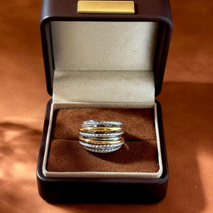 Hip-Hop Stripe Ring With Bezel Setting, Brass Material Featuring Real Gold Water Plating And Zircon Inlay