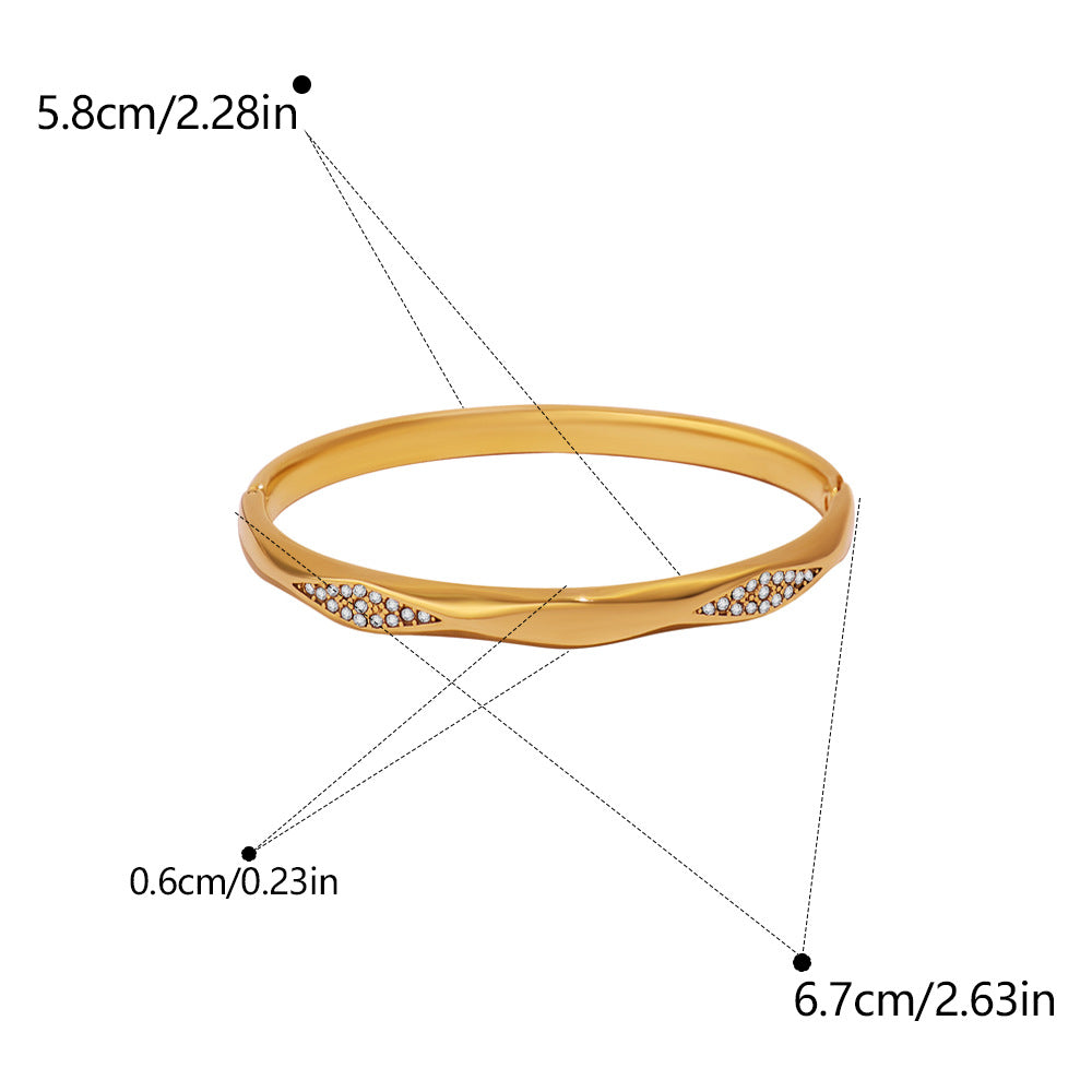 Simple Style Irregular Inlay Bangle In Gold Titanium Steel With Rhinestones