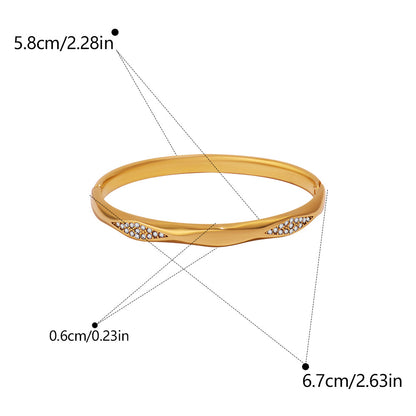Simple Style Irregular Inlay Bangle In Gold Titanium Steel With Rhinestones