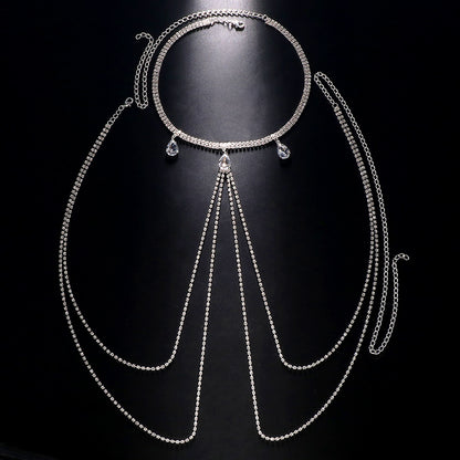 Silver Alloy Women’s Simple Style Body Chain With White Crystal Inlay Featuring Water Droplets Pattern And Electroplated Finish