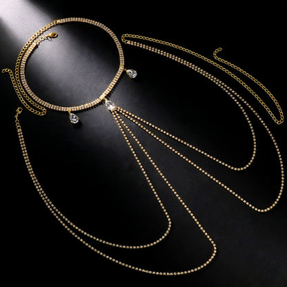 Silver Alloy Women’s Simple Style Body Chain With White Crystal Inlay Featuring Water Droplets Pattern And Electroplated Finish