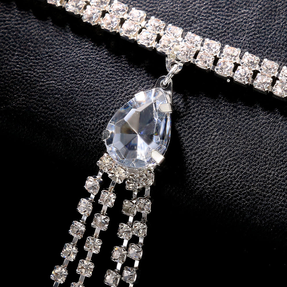 Silver Alloy Women’s Simple Style Body Chain With White Crystal Inlay Featuring Water Droplets Pattern And Electroplated Finish