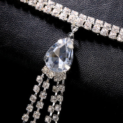 Silver Alloy Women’s Simple Style Body Chain With White Crystal Inlay Featuring Water Droplets Pattern And Electroplated Finish