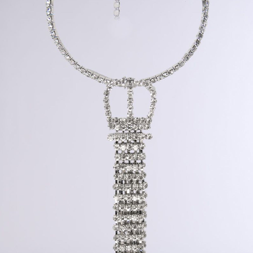 Exaggerated Silver Bowtie Choker Necklace For Women With Rhinestones Pendant Featuring Rhinestone Inlay