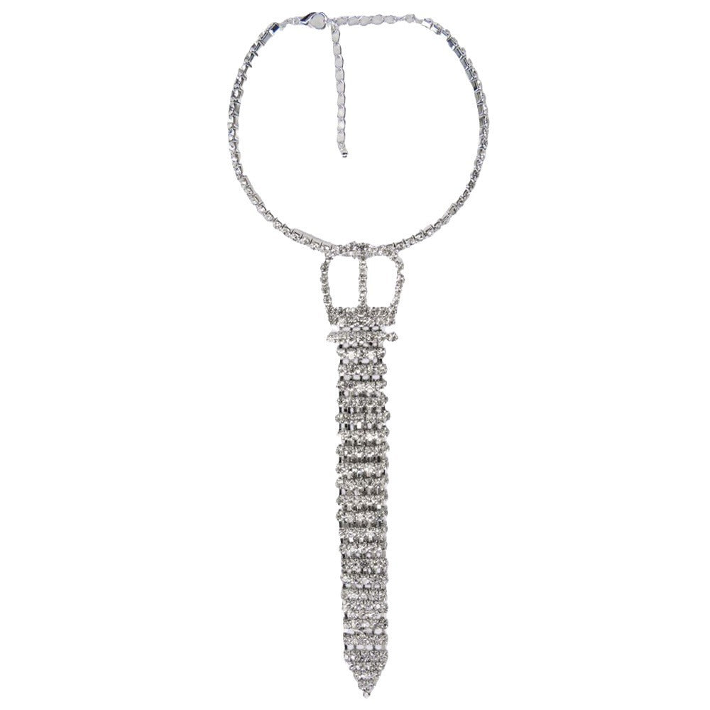 Exaggerated Silver Bowtie Choker Necklace For Women With Rhinestones Pendant Featuring Rhinestone Inlay