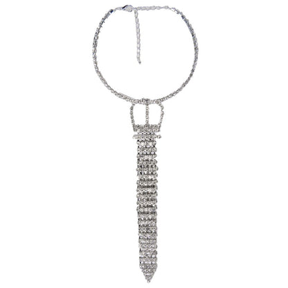 Exaggerated Silver Bowtie Choker Necklace For Women With Rhinestones Pendant Featuring Rhinestone Inlay