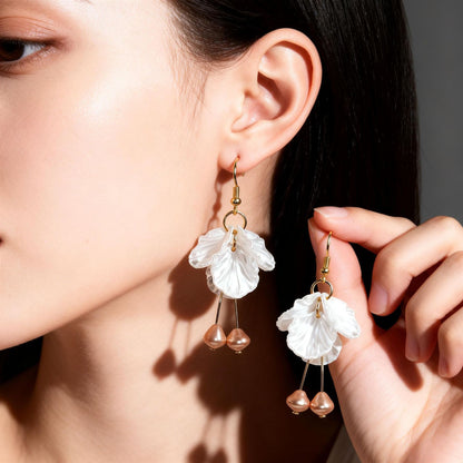 Sweet Petal Clip Earrings In Alloy With Shell Inlay, Electroplated Finish And Copper Ear Pins