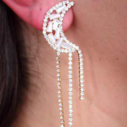 Asymmetrical Moon Earrings For Women In Silver Alloy With Zircon Inlay, Featuring Electroplated Craft
