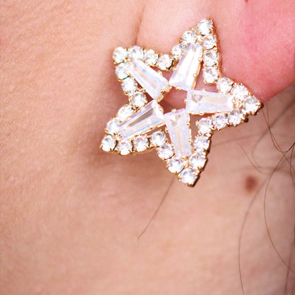 Asymmetrical Moon Earrings For Women In Silver Alloy With Zircon Inlay, Featuring Electroplated Craft