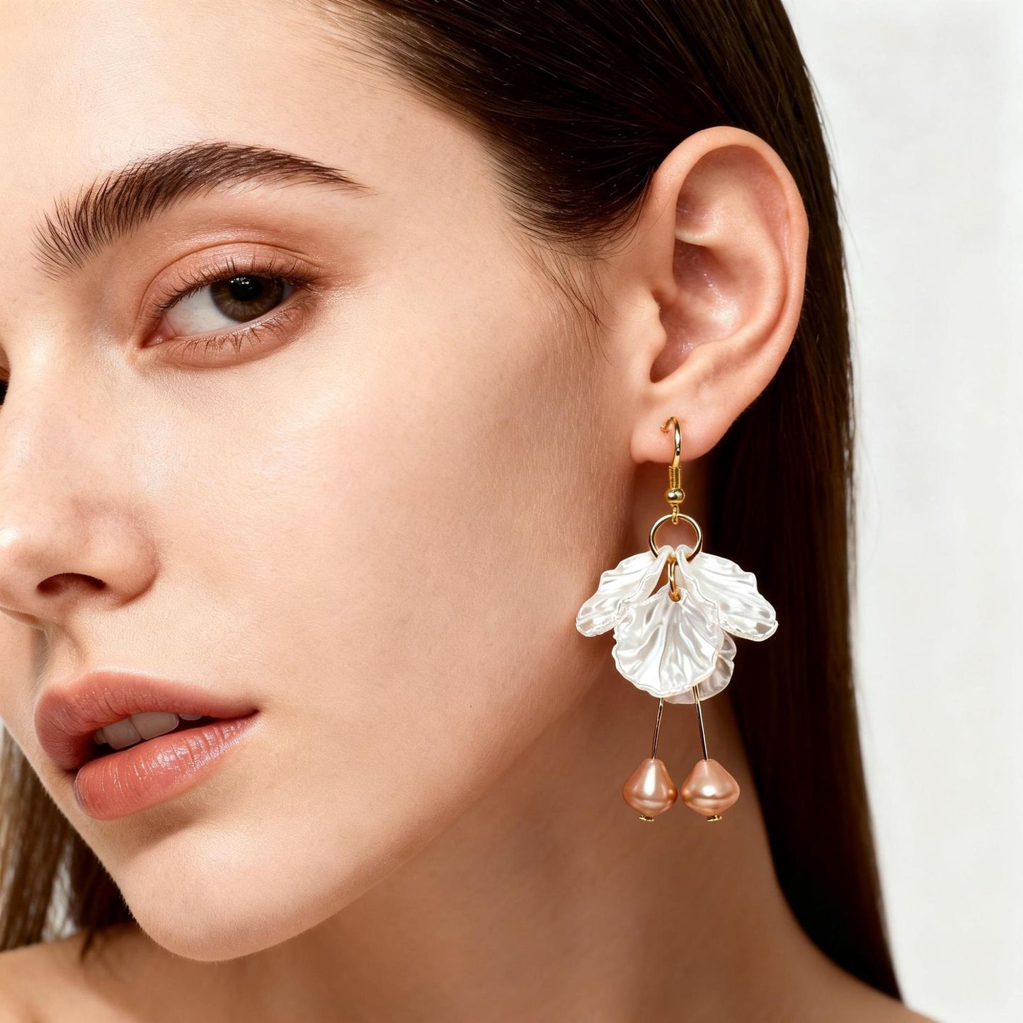 Sweet Petal Clip Earrings In Alloy With Shell Inlay, Electroplated Finish And Copper Ear Pins