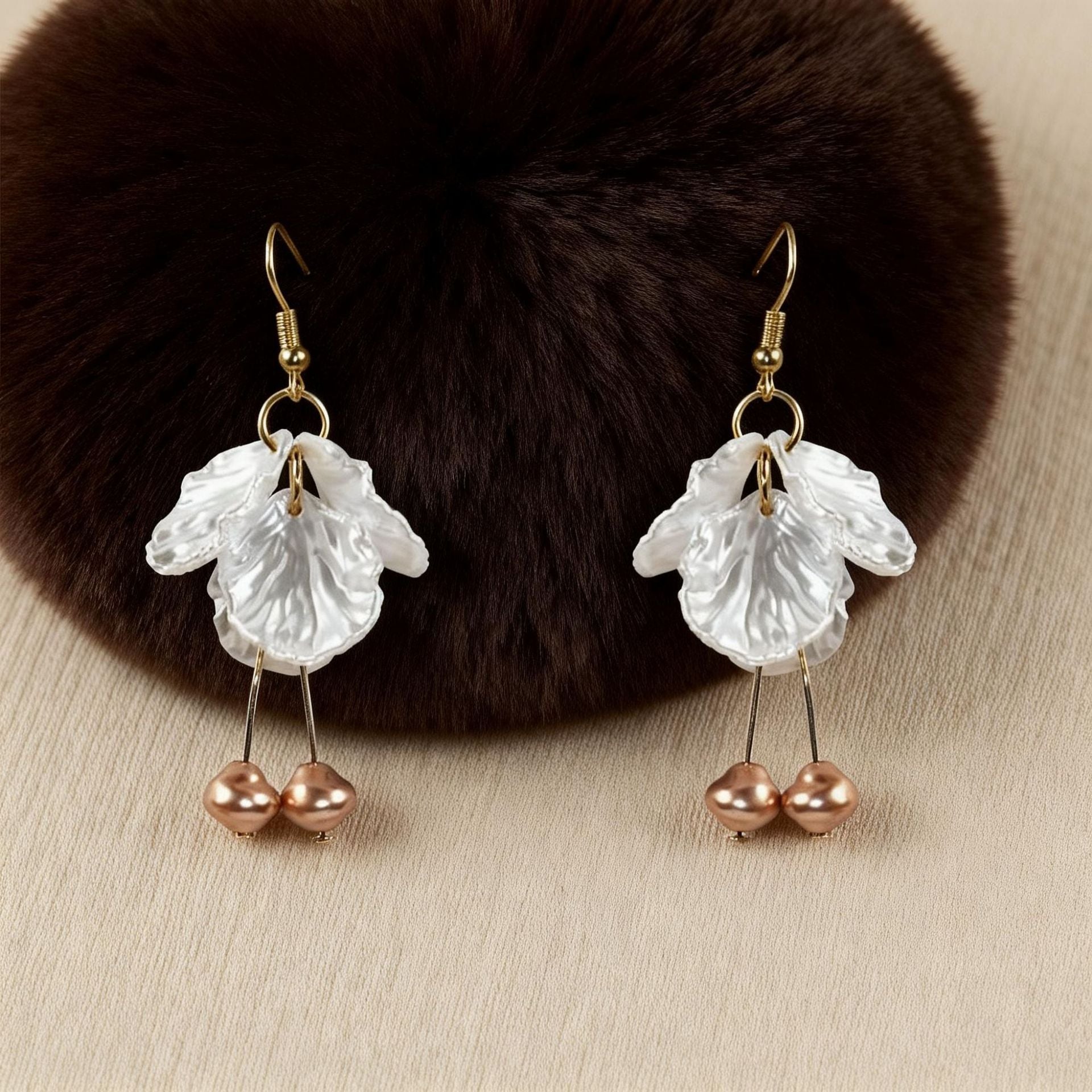 Sweet Petal Clip Earrings In Alloy With Shell Inlay, Electroplated Finish And Copper Ear Pins