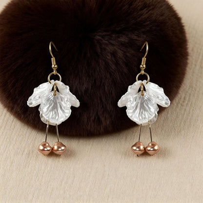 Sweet Petal Clip Earrings In Alloy With Shell Inlay, Electroplated Finish And Copper Ear Pins