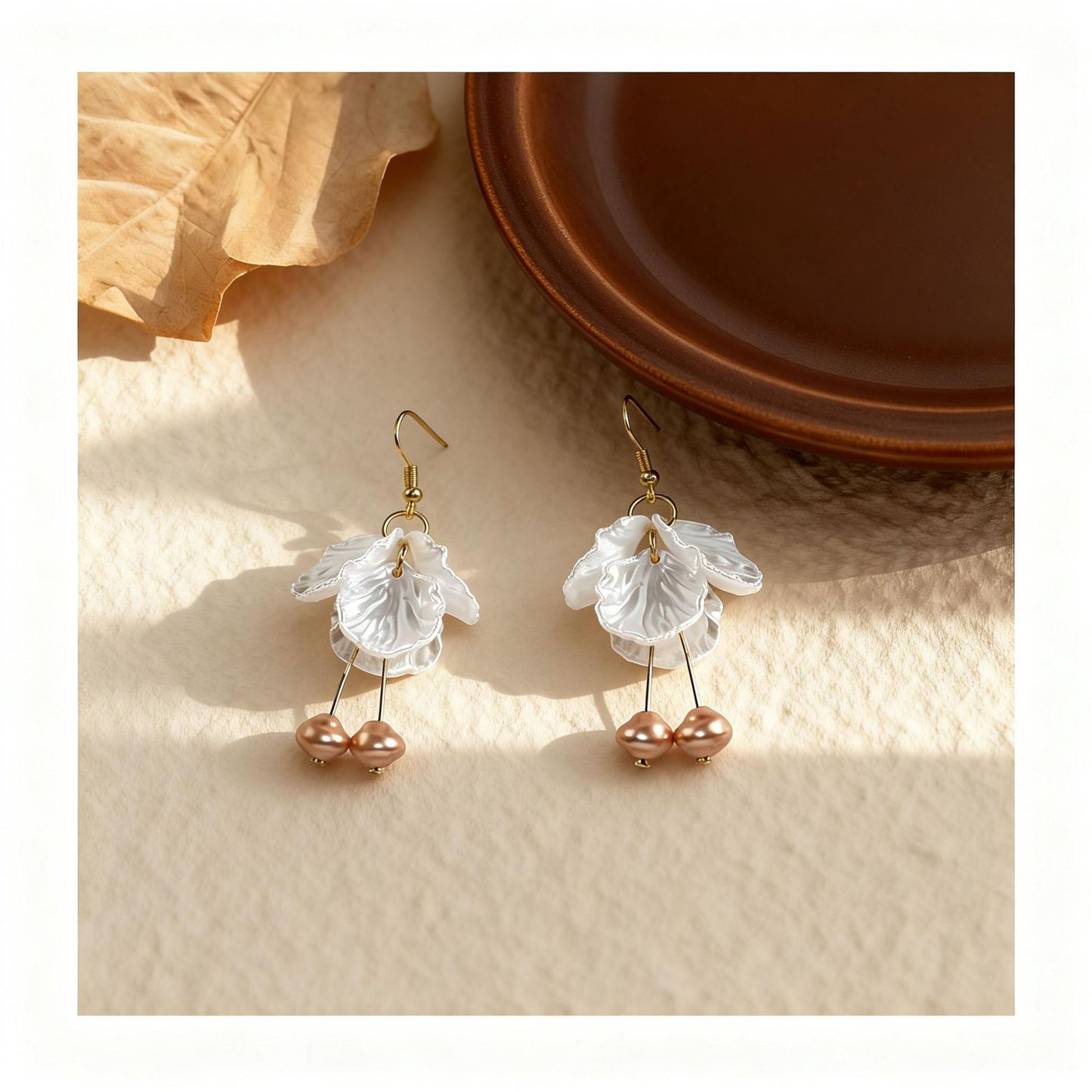 Sweet Petal Clip Earrings In Alloy With Shell Inlay, Electroplated Finish And Copper Ear Pins