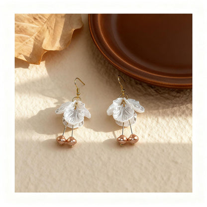 Sweet Petal Clip Earrings In Alloy With Shell Inlay, Electroplated Finish And Copper Ear Pins