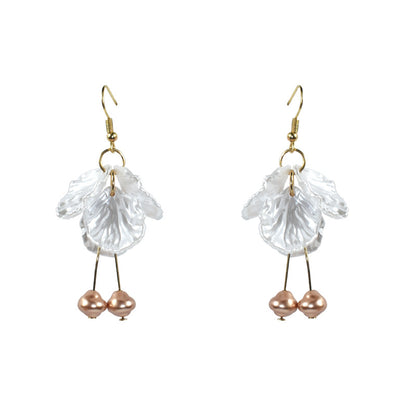 Sweet Petal Clip Earrings In Alloy With Shell Inlay, Electroplated Finish And Copper Ear Pins