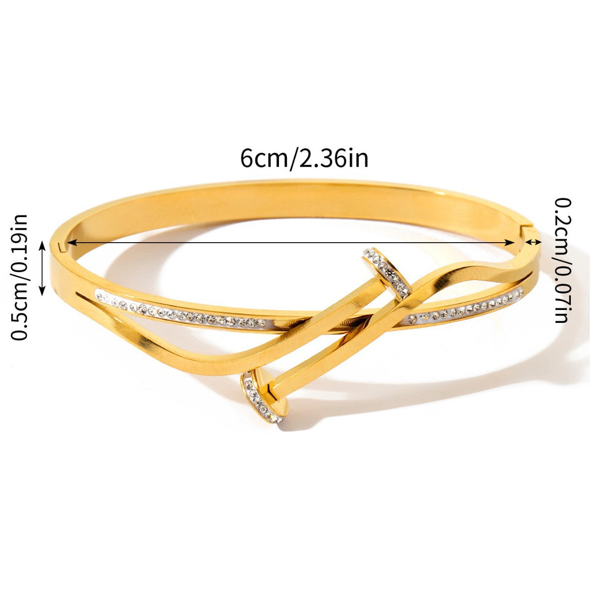 Simple Style Circle Inlay Bangle In Gold Titanium Steel With Rhinestones