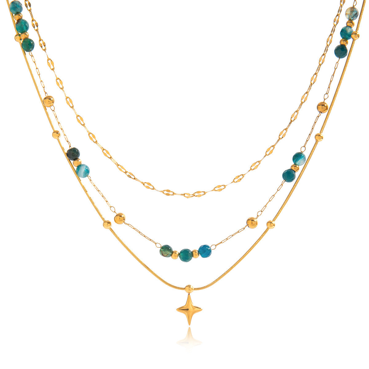 Lips Pendant Necklace For Women In 18K Real Gold Plated Titanium Steel With Natural Stone Inlay And Cable Chain