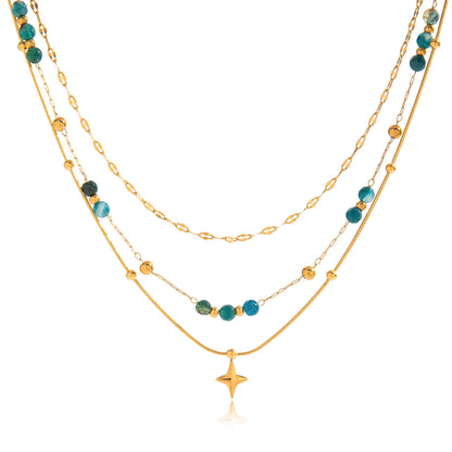 Lips Pendant Necklace For Women In 18K Real Gold Plated Titanium Steel With Natural Stone Inlay And Cable Chain