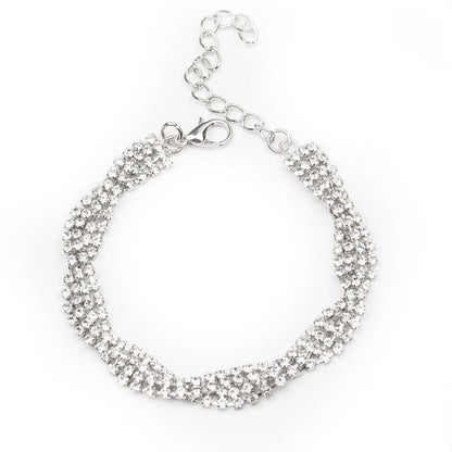 Luxurious Geometric Silver Alloy Bracelet For Women With Electroplated Finish And Rhinestone Inlay