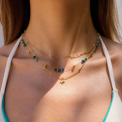 Lips Pendant Necklace For Women In 18K Real Gold Plated Titanium Steel With Natural Stone Inlay And Cable Chain