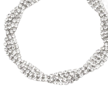 Luxurious Geometric Silver Alloy Bracelet For Women With Electroplated Finish And Rhinestone Inlay