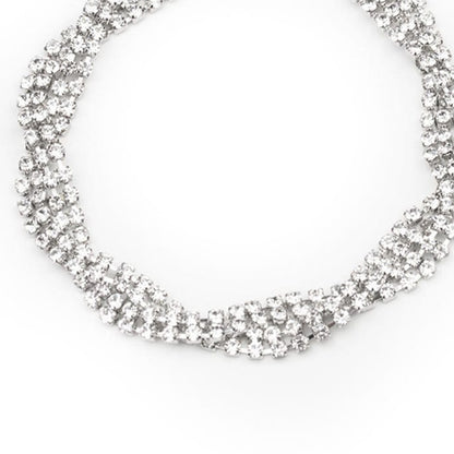 Luxurious Geometric Silver Alloy Bracelet For Women With Electroplated Finish And Rhinestone Inlay