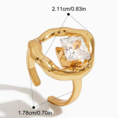 Vintage Style Titanium Steel Rings For Women With Electroplated Gold Plating And Zircon Inlay