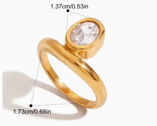 Vintage Style Titanium Steel Rings For Women With Electroplated Gold Plating And Zircon Inlay