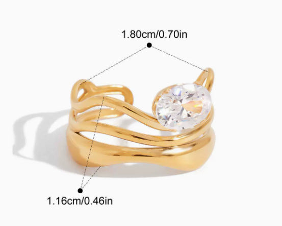 Vintage Style Titanium Steel Rings For Women With Electroplated Gold Plating And Zircon Inlay