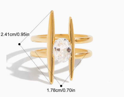 Vintage Style Titanium Steel Rings For Women With Electroplated Gold Plating And Zircon Inlay