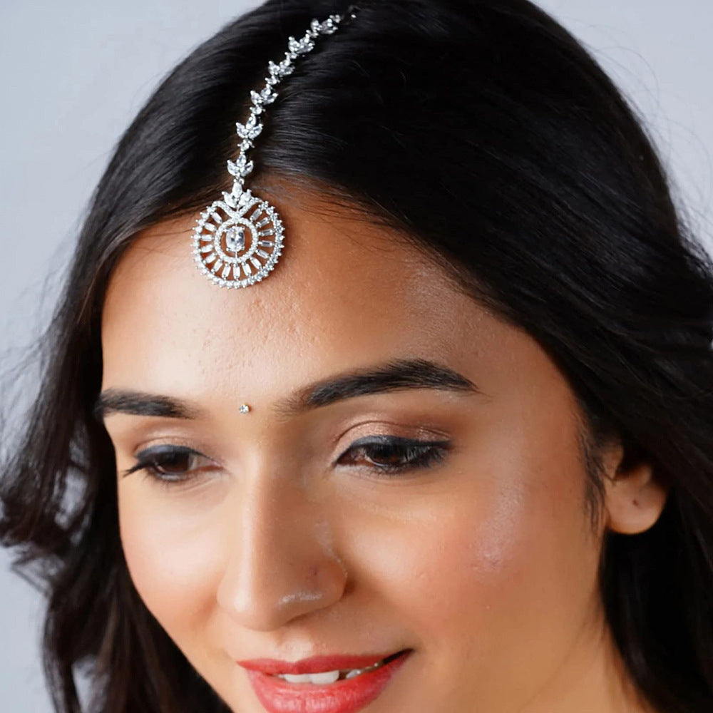 Geometric Ethnic Style Hair Chain For Women In Alloy With Silver Zircon Inlay Hairpin