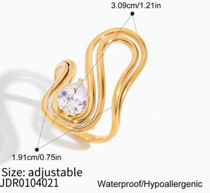 Vintage Style Titanium Steel Rings For Women With Electroplated Gold Plating And Zircon Inlay