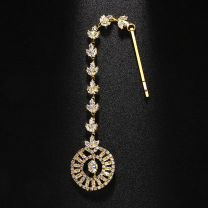 Geometric Ethnic Style Hair Chain For Women In Alloy With Silver Zircon Inlay Hairpin