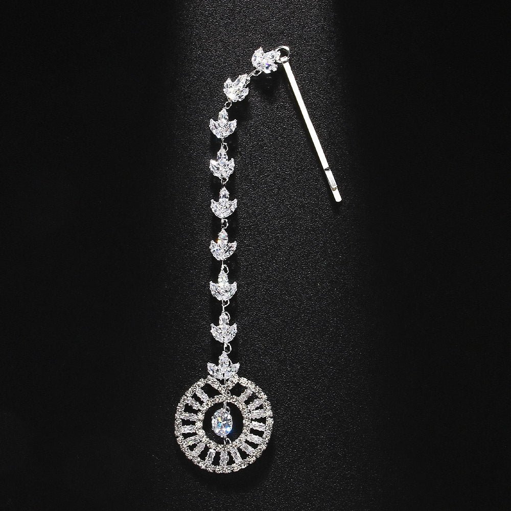 Geometric Ethnic Style Hair Chain For Women In Alloy With Silver Zircon Inlay Hairpin