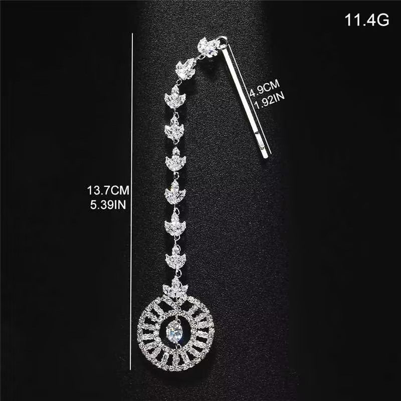 Geometric Ethnic Style Hair Chain For Women In Alloy With Silver Zircon Inlay Hairpin