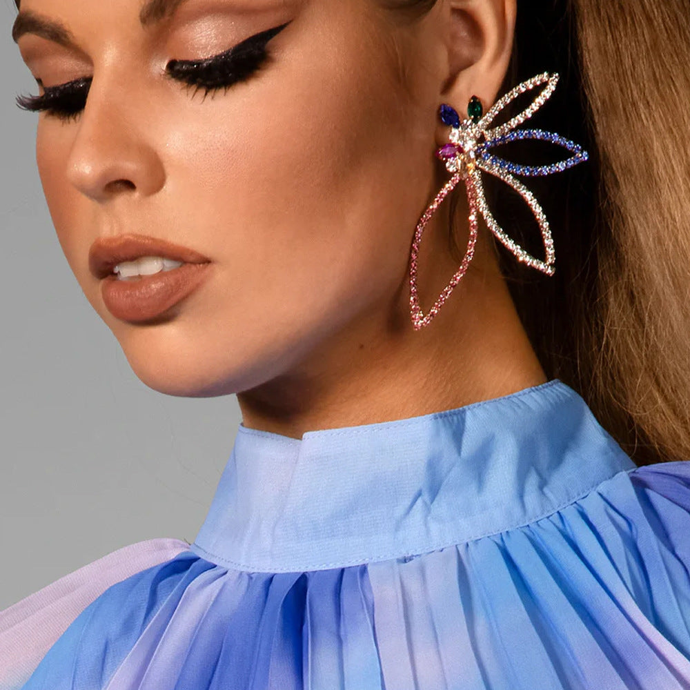 Butterfly Earrings For Women In Electroplated Alloy With Rhinestone Inlay, Stylish And Elegant Design