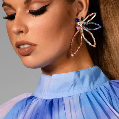 Butterfly Earrings For Women In Electroplated Alloy With Rhinestone Inlay, Stylish And Elegant Design