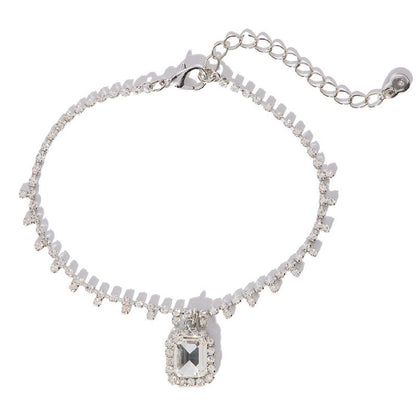 Women's Silver Alloy Anklet With Geometric Rhinestone Inlay, Perfect For Beach Wear
