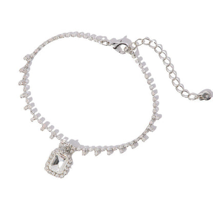 Women's Silver Alloy Anklet With Geometric Rhinestone Inlay, Perfect For Beach Wear