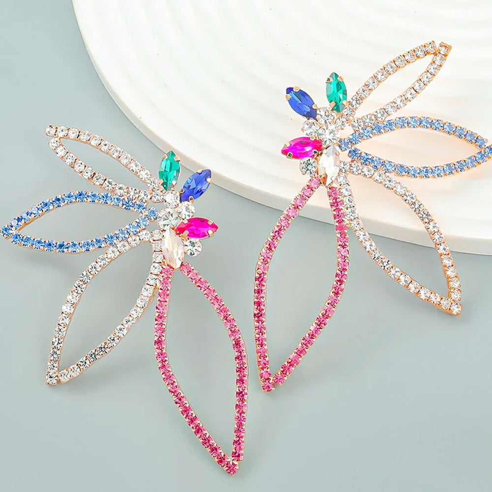 Butterfly Earrings For Women In Electroplated Alloy With Rhinestone Inlay, Stylish And Elegant Design
